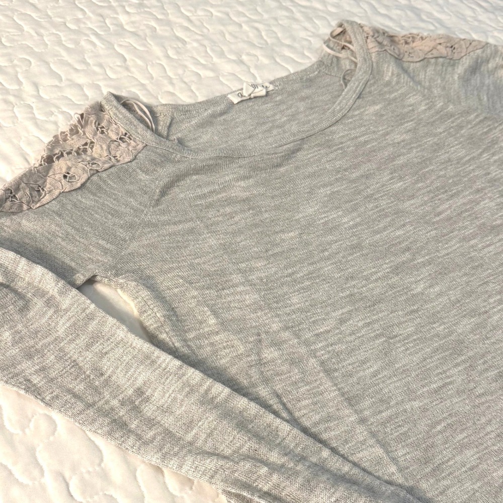 Aeropostale Top Women Small Gray Crochet Lace Space Dye Long Sleeve Y2K Indie